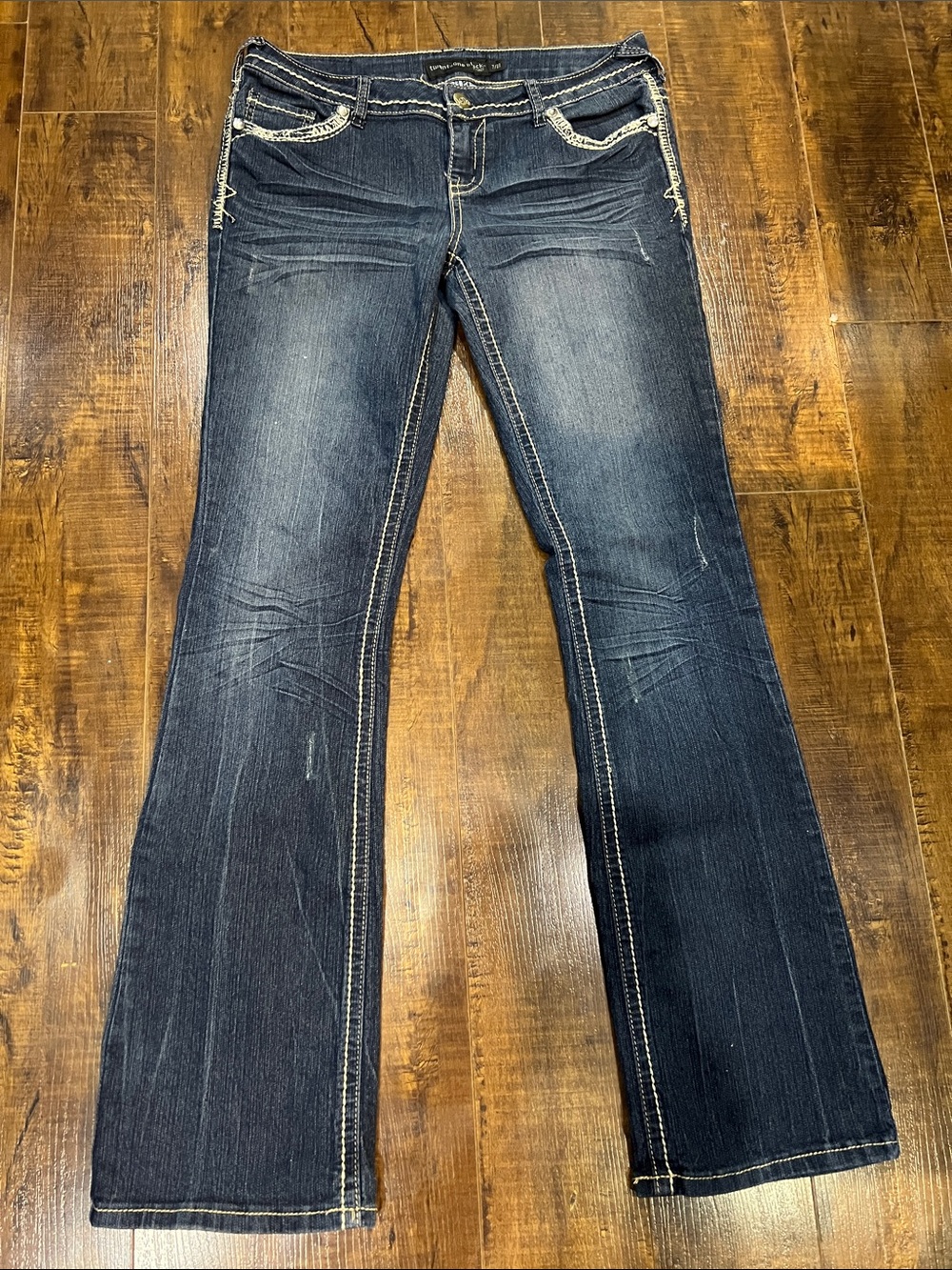 Women's Dark Blue Flared Jeans with Contrast Stitching